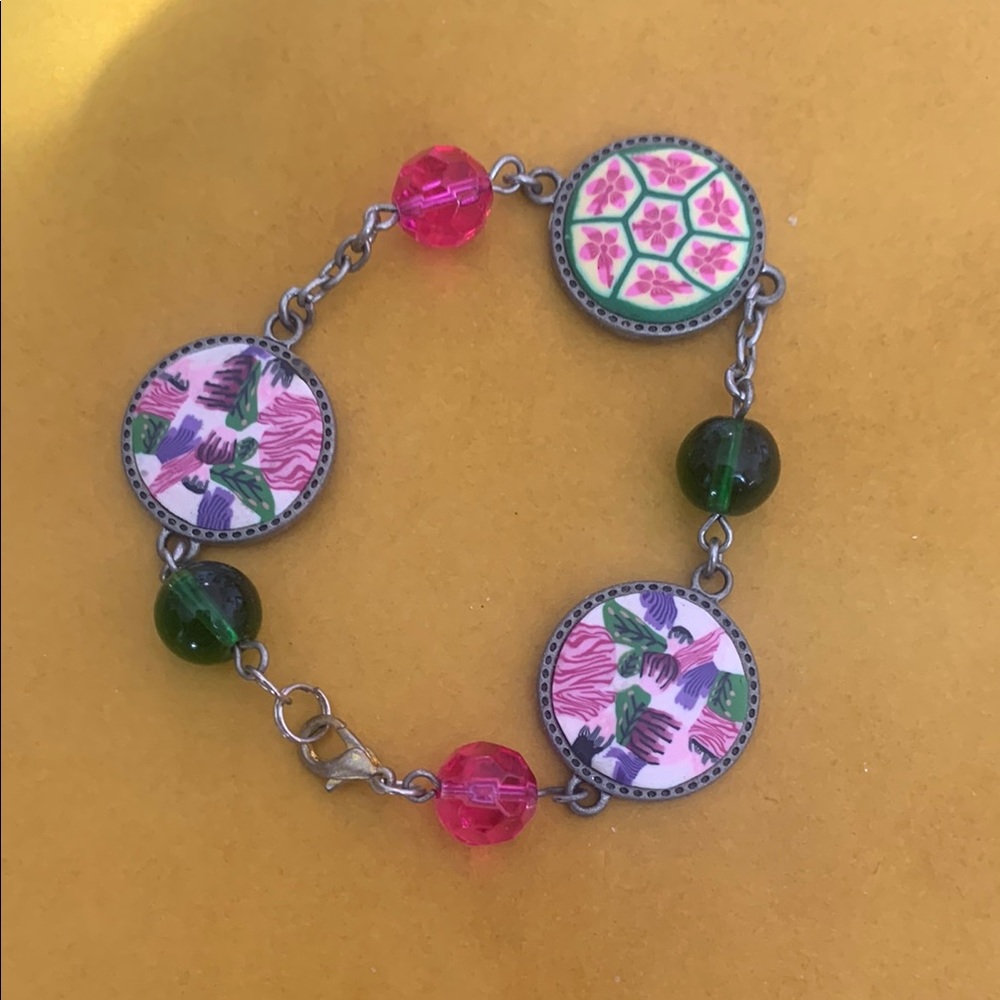 Pink and Green Patterned Bracelet